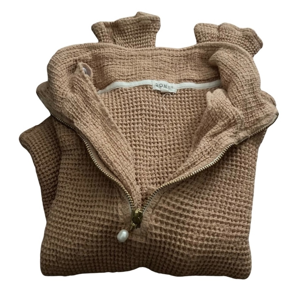 DONNI Pearl Button Waffle Knit Quarter Zip Sz Large